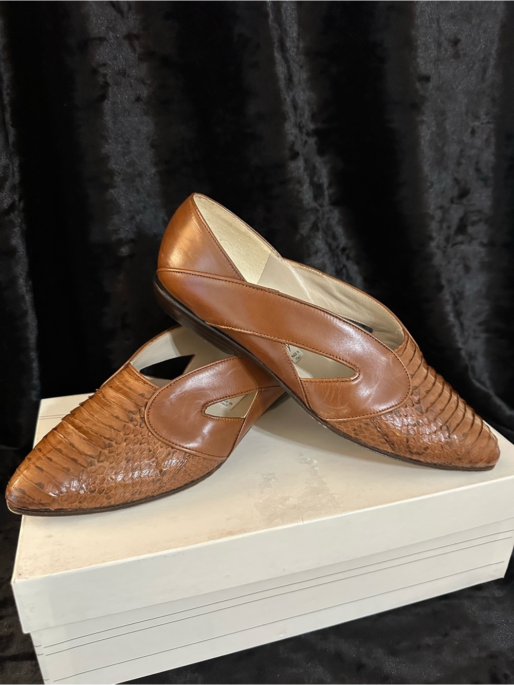 Vtg VIA SPIGGA “Vera Cuoio” Italian Leather & Snakeskin Pointed Toe Flats MAINE